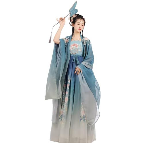 Tjlmomo Hanfu-Kleid mit schwerer Stickerei chinesisches antikes Outfit traditionelles Tang-Anzug-Kostüm für Frauen und Mädchen elegante Volkstanzkleidung lockere Passform (Dark Blue) von Tjlmomo