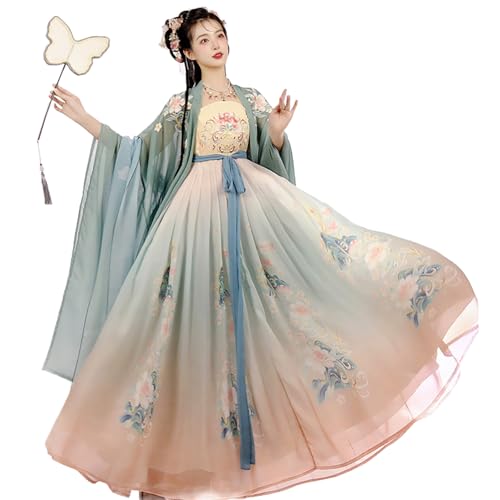 Tjlmomo Hanfu-Kleid mit schwerer Stickerei chinesisches antikes Outfit traditionelles Tang-Anzug-Kostüm für Frauen und Mädchen elegante Volkstanzkleidung lockere Passform (Light Blue) von Tjlmomo