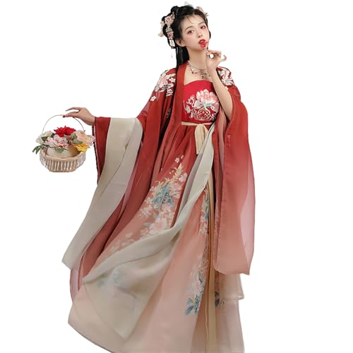 Tjlmomo Hanfu-Kleid mit schwerer Stickerei chinesisches antikes Outfit traditionelles Tang-Anzug-Kostüm für Frauen und Mädchen elegante Volkstanzkleidung lockere Passform (Red) von Tjlmomo