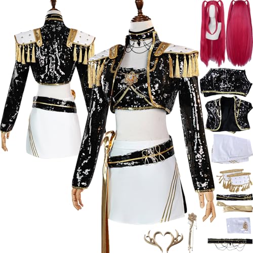 Tjlmomo Mira Cosplay Schwarz Kostüm Uniform Anime K-Kpop D-Demon H-Hunters Cosplay Outfits mit Perücke Rolle Rumi Zoey Uniform Verkleidung Anzug Halloween Karneval Party Kleidung Set für Frauen von Tjlmomo
