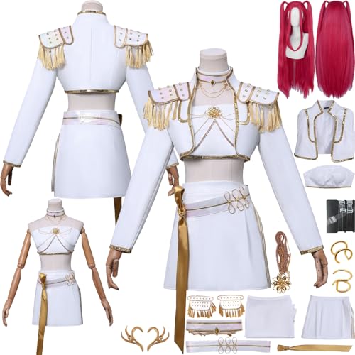 Tjlmomo Mira Cosplay Weiß Kostüm Uniform Anime K-Kpop D-Demon H-Hunters Cosplay Outfits mit Perücke Rolle Rumi Zoey Uniform Verkleidung Anzug Halloween Karneval Party Kleidung Set für Frauen von Tjlmomo