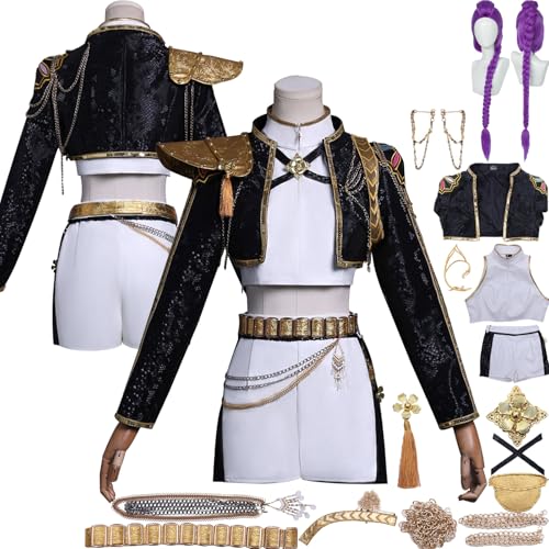 Tjlmomo Rumi Cosplay Kostüm Upgraded Uniform Anime K-Kpop D-Demon H-Hunters Cosplay Outfits mit Perücke Rolle Zoey Mira Uniform Verkleidung Anzug Halloween Karneval Party Kleidung Set für Frauen von Tjlmomo