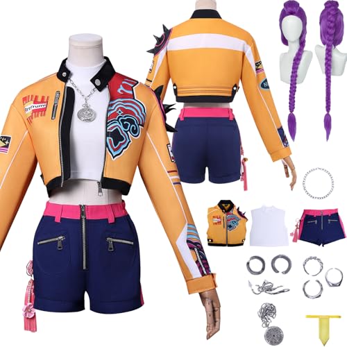 Tjlmomo Rumi Cosplay Uniform Kostüm Anime K- Kpop D-Demon H-Hunters Cosplay Outfits mit Perücke Rolle Mira Zoey Uniform Verkleidung Anzug Halloween Karneval Party Kleidung Komplettset für Frauen von Tjlmomo