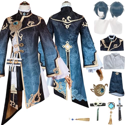 Tjlmomo Xingqiu Cosplay Uniform Kostüm Anime Honkai Star Rail Cosplay Outfits mit Hose Ohrschmuck Rock Verkleidung Anzug Halloween Karneval Party Kleidung Zubehör Komplettset für Frauen Mädchen von Tjlmomo