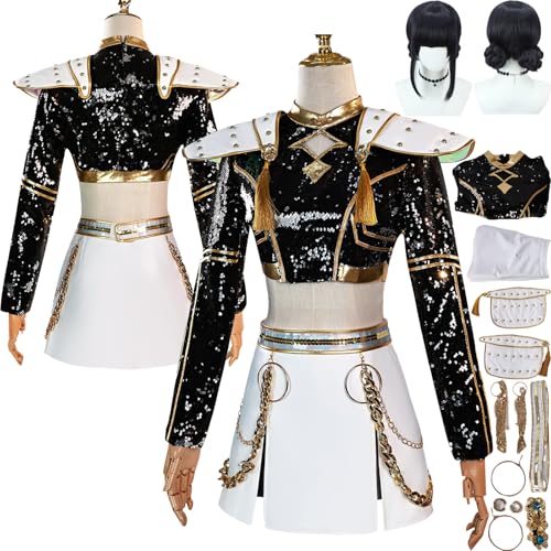 Tjlmomo Zoey Cosplay Schwarz Kostüm Uniform Anime K-Kpop D-Demon H-Hunters Cosplay Outfits mit Perücke Rolle Rumi Mira Uniform Verkleidung Anzug Halloween Karneval Party Kleidung Set für Frauen von Tjlmomo