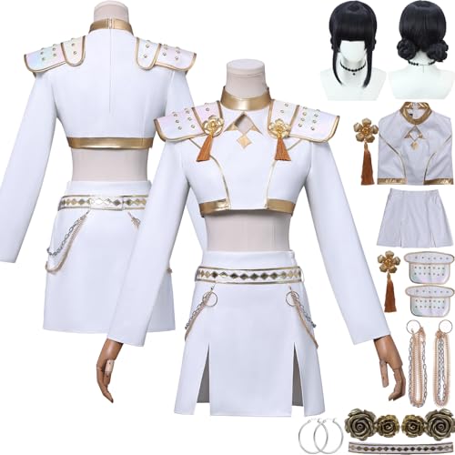 Tjlmomo Zoey Cosplay Weiß Kostüm Uniform Anime K-Kpop D-Demon H-Hunters Cosplay Outfits mit Perücke Rolle Mira Rumi Uniform Verkleidung Anzug Halloween Karneval Party Kleidung Set für Frauen von Tjlmomo
