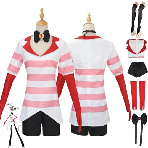Tjmiaohao Anime Charakter Angel Dust Cosplay Kostüm Outfit Hazbin Hotel Alastor Uniform Kleider Full Set Halloween Karneval Party Dress Up Anzug für Frauen Mädchen (XXL) von Tjmiaohao