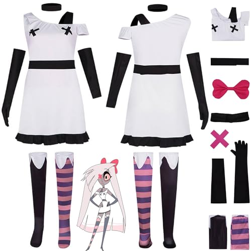 Tjmiaohao Anime Charakter Vaggie Cosplay Kostüm Outfit Hazbin Hotel Rolle Paly Uniform Kleider Full Set Halloween Karneval Dress Up Anzug mit Kopfschmuck für Frauen Mädchen (L) von Tjmiaohao