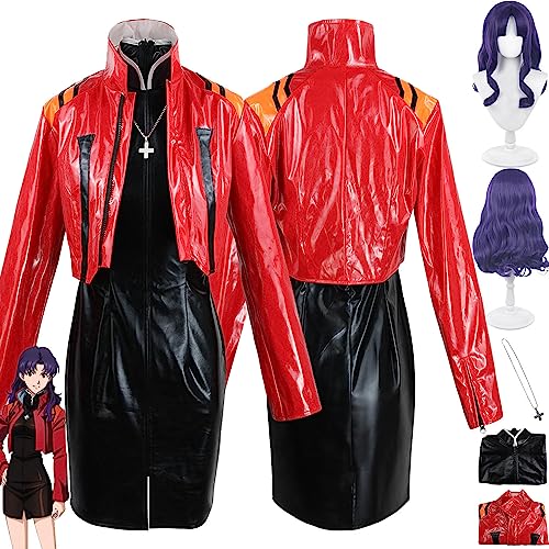 Tjmiaohao Anime EVA Misato Katsurgi Cosplay Kostüm Outfit Rollenspiel Uniform Rote Jacke Kleider Komplettset Halloween Party Karneval Dress Up Anzug mit Perücke für Frauen Mädchen (L) von Tjmiaohao