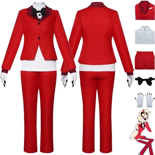 Tjmiaohao Anime Hazbin Hotel Charlie Morningstar Cosplay Kostüm Outfit Role Paly Uniform Rot Mantel Hemd Hosen Full Set Halloween Karneval Party Dress Up Anzug für Frauen Mädchen (L) von Tjmiaohao