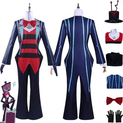 Tjmiaohao Anime Hazbin Hotel Vox Cosplay Kostüm Outfit Role Paly Uniform Blau Jacke Full Set Halloween Karneval Party Dress Up Anzug mit Hut Handschuhe für Männer Jungen (M) von Tjmiaohao