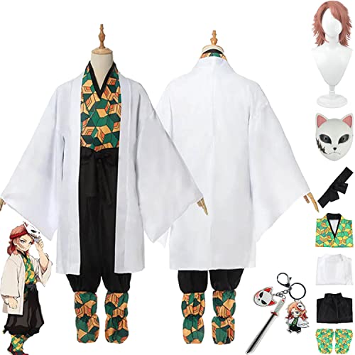 Tjmiaohao Anime Sabito Cosplay Kostüm Outfit Demon Slayer Kamado Tanjirou Kimono Umhang Perücke Maske Schlüsselanhänger Full Set Halloween Party Dress Up Anzug für Männer Jungen (M) von Tjmiaohao