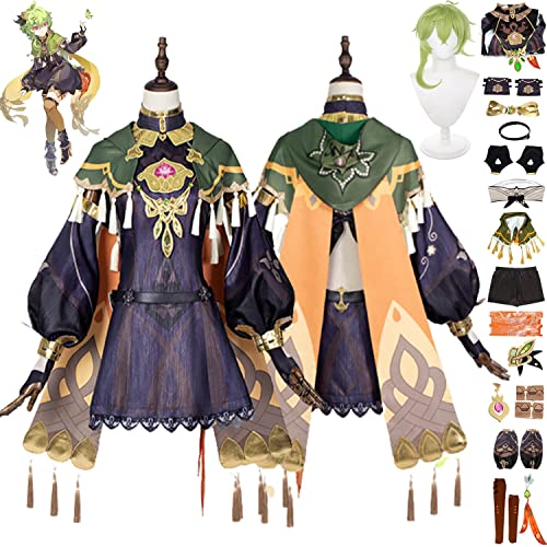 Tjmiaohao Genshin Impact Collei Cosplay Kostüm Outfit Spielfiguren Hutao Raiden Shogun Uniform Full Set Halloween Party Dress Up Anzug mit Ohrring Perücke für Frauen Mädchen (M) von Tjmiaohao