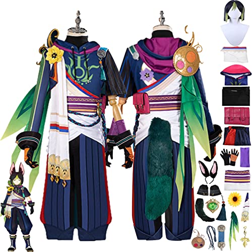 Tjmiaohao Genshin Impact Tighnari Cosplay Kostüm Outfit Spielfiguren Hutao Raiden Shogun Uniform Full Set Frauen Mädchen Halloween Party Dress Up Anzug mit Perücke Schwanz (L) von Tjmiaohao