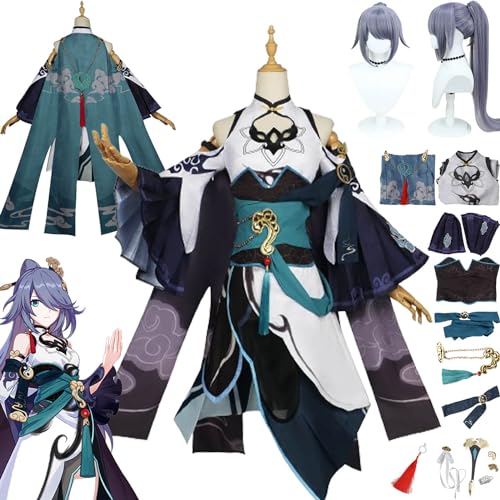 Tjmiaohao Honkai Impact 3 Fu Hua Cosplay Kostüm Outfit Spiel Charakter Uniform Full Set Halloween Karneval Dress Up Anzug mit Kopfschmuck Perücke Ohrring für Frauen Mädchen (XL) von Tjmiaohao