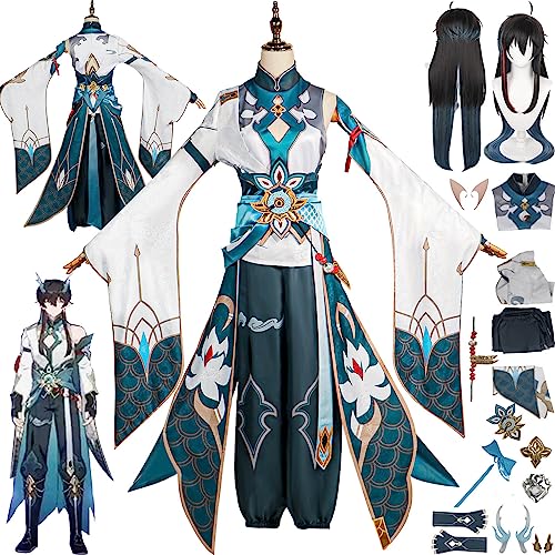 Tjmiaohao Honkai Star Rail Danheng Imbibitor Lunae Cosplay Kostüm Outfit Spielcharakter Uniform Perücke Falsches Ohr Komplettset Halloween Party Dress Up Anzug für Männer Jungen (M) von Tjmiaohao