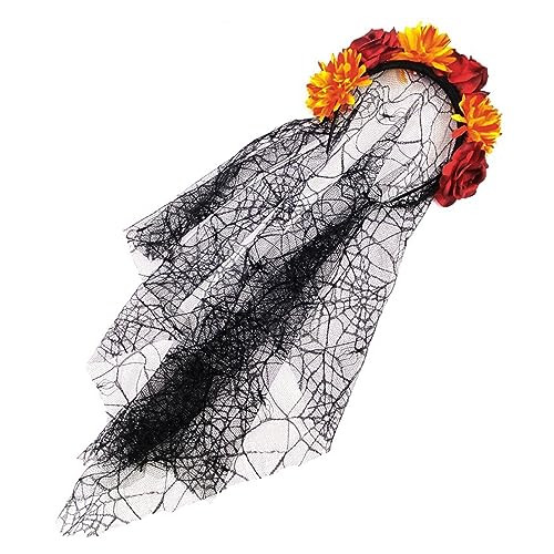 Gothic Blume Haarband mit Schleier für Frauen Halloween Party Kostüm Tag des Todes Kopfschmuck Urlaub Kopfschmuck Spitze Stirnband Halloween langer Schleier Kopfbedeckung Gothic von Tkidplw