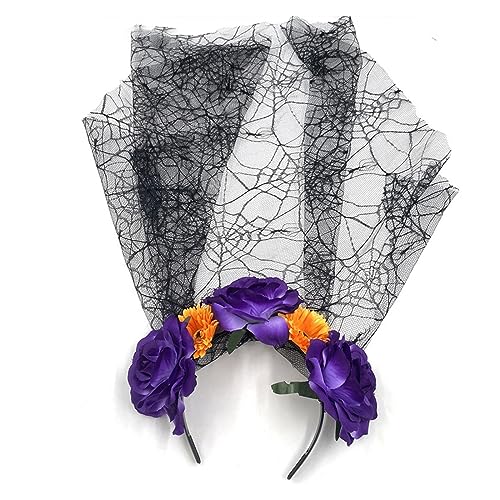 Gothic Blume Haarband mit Schleier für Frauen Halloween Party Kostüm Tag des Todes Kopfschmuck Urlaub Kopfschmuck Spitze Stirnband Halloween langer Schleier Kopfbedeckung Gothic von Tkidplw