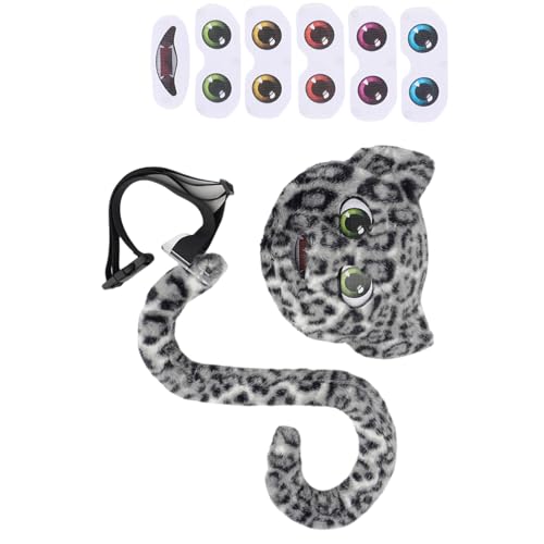 Leoparden-Kostüm-Zubehör-Set mit Plüschschwanz, Augen- und Mund-Aufklebern für Halloween, Cosplay, Erwachsene, Kinder, Tier-Kostüme von Tkidplw