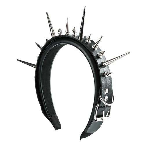 Tkidplw 1.Punk Rock Nieten Nieten PU Haarband Verstellbares Anti-Rutsch-Stirnband für Unisex-Konzerte Nachtleben Halloween Kostüm Zubehör Punk Haarschmuck von Tkidplw