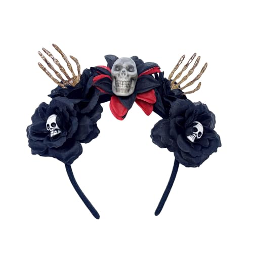 Tkidplw Dark Series Skelett Hairhoop Party Requisiten Stirnband Cosplay Kostüm Haarband Gruselige Blume Haarband Halloween Supplies Halloween Dress Up Stirnband von Tkidplw