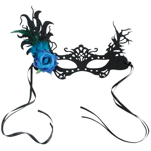 Tkidplw Gefiederte Maskerade-Augenmaske mit Blume für Damen, Cosplay, Abschlussball, Augenmaske für Halloween, Erwachsene, Kostüm-Requisiten von Tkidplw