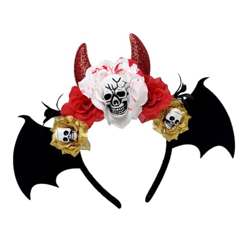 Tkidplw Halloween-Haarreif mit Totenkopf-Motiv, Haarstyling-Accessoire mit Blume, dunkle Serie, Harihoop für Familientreffen, Party, Feier, Halloween-Kostüm, Kopfschmuck von Tkidplw