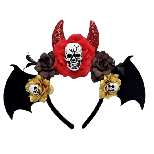 Tkidplw Halloween-Haarreif mit Totenkopf-Motiv, Haarstyling-Accessoire mit Blume, dunkle Serie, Harihoop für Familientreffen, Party, Feier, Halloween-Kostüm, Kopfschmuck von Tkidplw