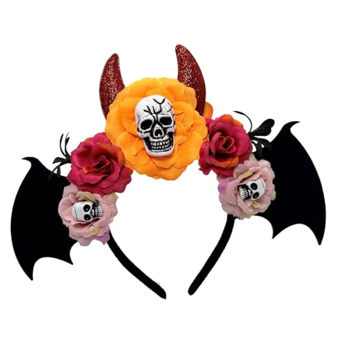 Tkidplw Halloween-Haarreif mit Totenkopf-Motiv, Haarstyling-Accessoire mit Blume, dunkle Serie, Harihoop für Familientreffen, Party, Feier, Halloween-Kostüm, Kopfschmuck von Tkidplw