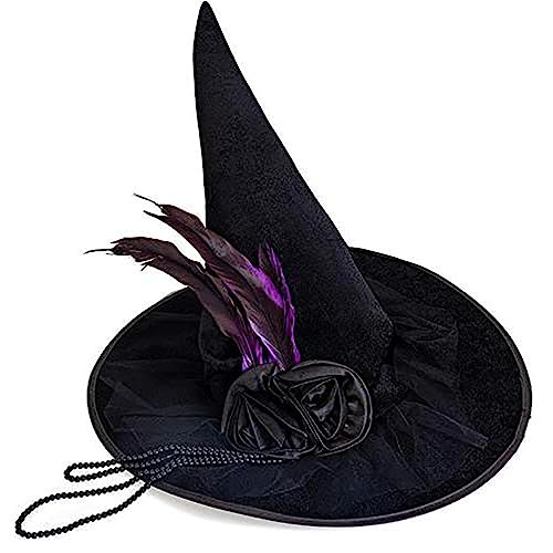 Tkidplw Hexenhüte Halloween Kostüm Zubehör für Halloween Party Dekorationen Hut mit elegantem Samt für Maskerade Damen Hexenhut von Tkidplw