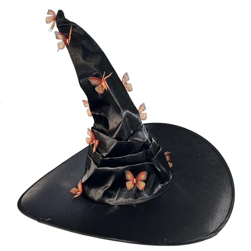 Tkidplw Hexenhut für Erwachsene, Teenager, Halloween-Partys mit Schmetterlings-Applikation, praktisches Erwachsenen-Cosplay, für Fotografie, Twist-Frauen, zarte männliche schwarze Hüte, Halloween Tkidplw Hexenhut für Erwachsene, Teenager, Halloween-Partys mit Schmetterlings-Applikation, praktisches Erwachsenen-Cosplay, für Fotografie, Twist-Frauen, zarte männliche schwarze Hüte, Halloween von Tkidplw
