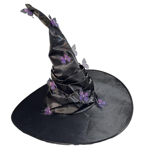 Tkidplw Hexenhut für Erwachsene, Teenager, Halloween-Partys mit Schmetterlings-Applikation, praktisches Erwachsenen-Cosplay, für Fotografie, Twist-Frauen, zarte männliche schwarze Hüte, Halloween Tkidplw Hexenhut für Erwachsene, Teenager, Halloween-Partys mit Schmetterlings-Applikation, praktisches Erwachsenen-Cosplay, für Fotografie, Twist-Frauen, zarte männliche schwarze Hüte, Halloween von Tkidplw