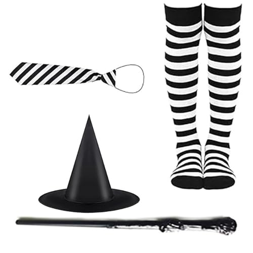 Tkidplw Hexenrock-Kostüm für Mädchen, Halloween, Cosplay, mit Hut, gestreifter Strumpf, Krawatte und Zauberstab, Kinderparty Tkidplw Hexenrock-Kostüm für Mädchen, Halloween, Cosplay, mit Hut, gestreifter Strumpf, Krawatte und Zauberstab, Kinderparty von Tkidplw