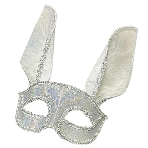 Tkidplw Unisex-Masken-Kostüm, halbe Gesichtsabdeckung mit Federn, für Halloween, Karneval, Party, glitzernde Augenmaske, Kaninchen von Tkidplw