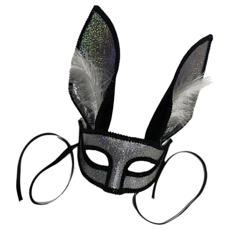 Tkidplw Unisex-Masken-Kostüm, halbe Gesichtsabdeckung mit Federn, für Halloween, Karneval, Party, glitzernde Augenmaske, Kaninchen von Tkidplw