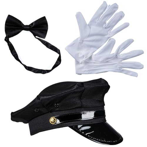 Tkidplw Urlaubs-Chauffeur-Kostüm-Zubehör, Dariver-Hut, Brille, Fliege, Handschuhe, um Ihr Halloween-Halloween-Kostüm-Zubehör für Damen zu erhellen Tkidplw Urlaubs-Chauffeur-Kostüm-Zubehör, Dariver-Hut, Brille, Fliege, Handschuhe, um Ihr Halloween-Halloween-Kostüm-Zubehör für Damen zu erhellen von Tkidplw
