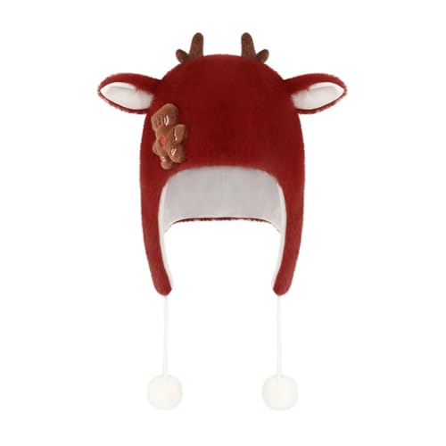 Warme dicke Wintermütze für Damen und Mädchen, Weihnachtsfeier, Hirschhorn, Plüsch, warm, Ski-Plüsch, pelzig, Ohrenklappen, Kostüm-Zubehör von Tkidplw
