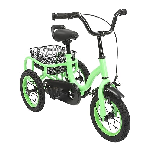 12 Zoll Dreirad Kinder Fahrrad mit Großer Einkaufskorb, Single Speed Dreirad Fahrrad mit Stoßdämpfende Reifen, 3-Finger-Bremsgriff, für 2-5 Jahre alt Jungen MäDchen, Hellgrün 12 Zoll Dreirad Kinder Fahrrad mit Großer Einkaufskorb, Single Speed Dreirad Fahrrad mit Stoßdämpfende Reifen, 3-Finger-Bremsgriff, für 2-5 Jahre alt Jungen MäDchen, Hellgrün von TkkMivcOC