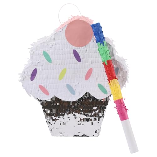 Eiscreme Torte Pinata, Niedlich Eiswaffel Dekoration mit Stock Aufhängering, Max. 2kg, für Familienfeiern Geburtstag Partys, 12.99 x 14.96 in von TkkMivcOC