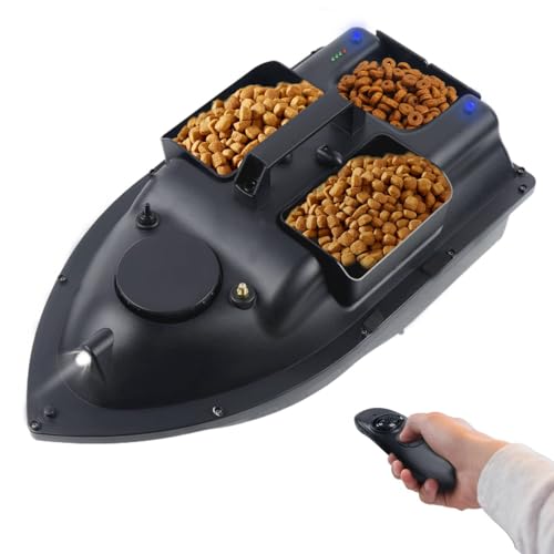 TkkMivcOC Angeln Köderboot 500 m Ferngesteuertes Futterboot mit LED-Licht und 3 Köderboxen (2KG Beladung), Fischköderboot Nachtangeln Köderboot, 5200 MAh Batterie, Schwarz von TkkMivcOC