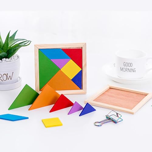 1 Set hölzerne Tangram -Puzzle | Holzrätselblöcke Geometrische Tangram | Lustige pädagogische Tangrams | Verbesserung des Denkens Bausteine Spiel | Für Kinder Erwachsene Herausforderung | 11,5 cm von Tktouci