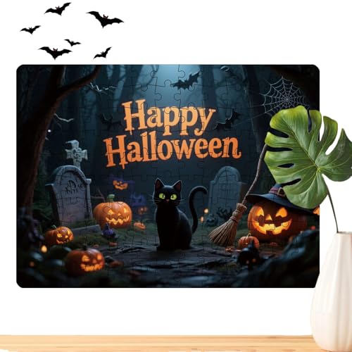 Tktouci Halloween Puzzle,130 Teile Puzzles mit Kürbis und Tieren - Lernspiel Für Kinder Erwachsene Spiel Familienabend von Tktouci