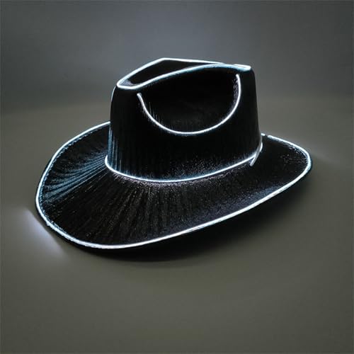 Tktouci Leuchtender Cowboyhut | LED-Cowboyhut | Leuchtende Hüte |Cowboyhut Mit Blinkender LED-Krempe | Mit Großer Krempe | Für Hochzeiten, Western-Junggesellinnenabschiede, Cosplay | 37 X 33 X 13 Cm von Tktouci