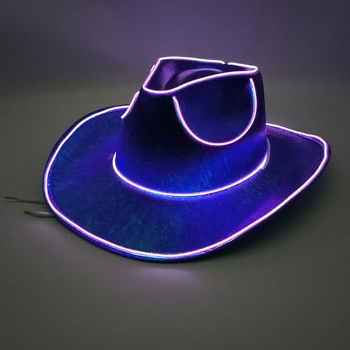 Tktouci Leuchtender Cowboyhut | LED-Cowboyhut | Leuchtende Hüte |Cowboyhut Mit Blinkender LED-Krempe | Mit Großer Krempe | Für Hochzeiten, Western-Junggesellinnenabschiede, Cosplay | 37 X 33 X 13 Cm von Tktouci