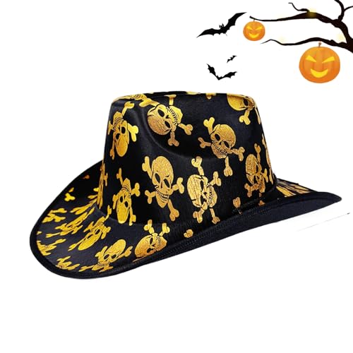 Tktouci Totenkopf Cowboyhut, Cowboy Sonnenhut Mit Totenkopf Motiv Und Kordel, Kostümzubehör Für Familienfeste Bühnenauftritte Festivals Halloween Schulaufführungen von Tktouci