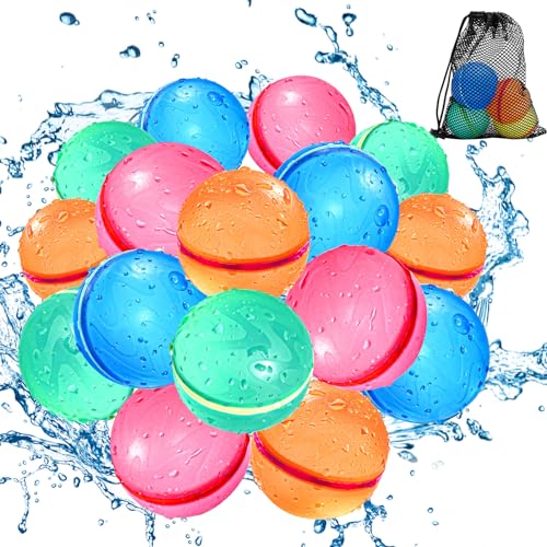 Wiederverwendbare Wasserballons, Strandgras-Wasserspielzeug für Mädchen und Jungen, nachfüllbare magnetische Wasserspritzbälle, Geschenke für 3, 4, 5, 6, 7, 8 Jahre alte Kinder (16 Stück) von Tlitlimom