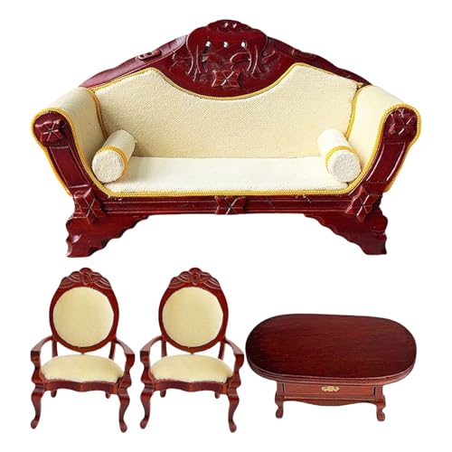 Elegante Hölzerne Finish Dollhouses Möbelsofa Sessel Couchtisch 1:12 Skala Miniaturmodell Elegante Miniaturholzmöbel von Tmboryuu