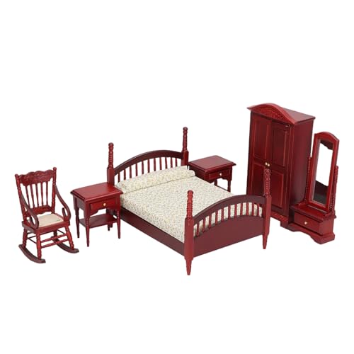 Retro Miniatur Schlafzimmer Möbel Set Nachttisch Holz Holz Für Dollhouses 1/12 Skala Displays Gefertigt von Tmboryuu
