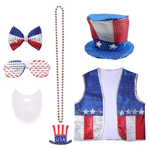 Tmboryuu 6pieces US Flags Kostüm Set Mit Patriotischer Brille Bowknot Bart Dressing Accessoire Für Festivalpartys Tmboryuu 6pieces US Flags Kostüm Set Mit Patriotischer Brille Bowknot Bart Dressing Accessoire Für Festivalpartys von Tmboryuu