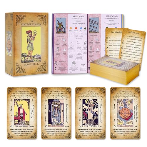 Tarotkarten für Anfänger, Vintage Klassische Tarotkarten mit Leitfaden Buch, Gold Vergoldete Kanten Tarotkarten für Anfänger, Vintage Klassische Tarotkarten mit Leitfaden Buch, Gold Vergoldete Kanten von Tmenreiy